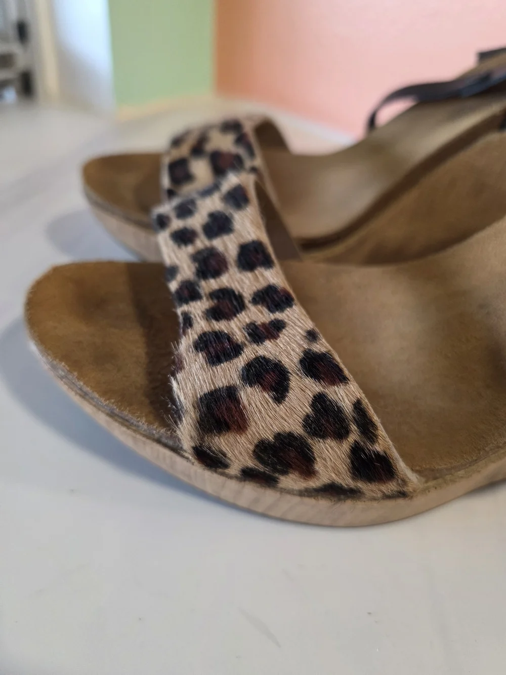 Leopard Print Wedge Sandals Biostep 9 Black Ankle Strap Boho Babe Summer